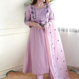 Divyadham Textiles Women Paisley Embroidered Regular Thread Work Chanderi Silk Kurti-50