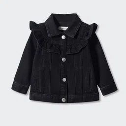 Mango Kids Girls Ruffled Detail Pure Cotton Denim Jacket-image-45