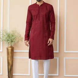 See Designs Mandarin Collar Geometric Sequinned Embroidered Chanderi Silk Straight Kurta-image-88