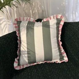 LUSHLYF Olive Green & Pink Striped Pure Cotton Square Cushion Cover-image-40