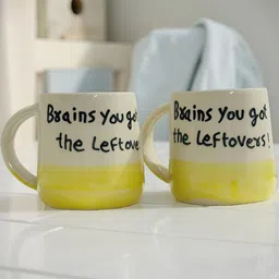 Lupaava White & Yellow Handcrafted and Hand Painted Printed Ceramic Glossy Mugs Set of Cups and Mugs image 3