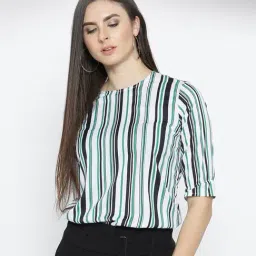 Style Quotient Women White And Multi Stripe Printed Polyester Smart Casual Top-image-6