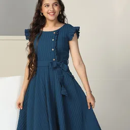 OMPAX Checked Flutter Sleeve Fit & Flare Dress-1