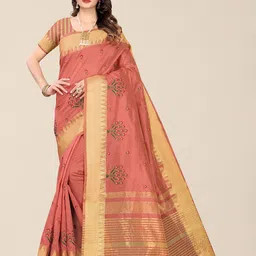 DIVASTRI Woven Design Embroidered Silk Cotton Banarasi Saree-image-40