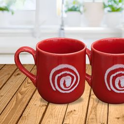 Clay Karma Red & White 6 Pieces Printed Ceramic Dishwasher Safe Cups-0