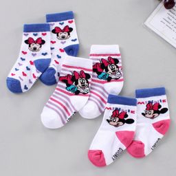 Cutewalk by Babyhug Disney Anti Bacterial Ankle Length Socks Minnie Mouse Print Pack of 3 - Blue White Mutlicolor-image-9