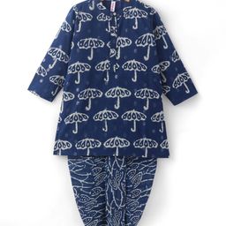 Babyhug 100% Cambric Full Sleeve Umbrella Printed Kurta With Dhoti Set - Indigo-image-86