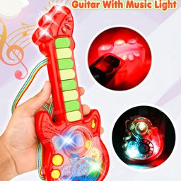Fiddlerz Musical Guitar Toy for Kids with Rotating Gears Flashing Lights & Piano Sound - Orange-27