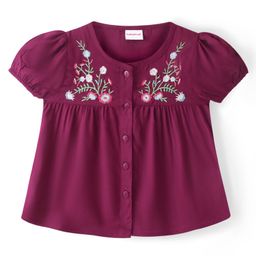 Babyhug Rayon Woven Half Sleeves Top with Floral Embroidery -Maroon-image-70