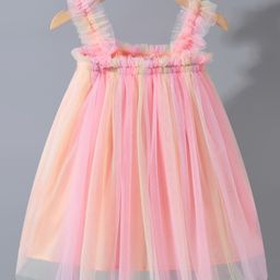 Kookie Kids Singlet Sleeve Party Frock With Solid Colour - Multicolour-image-95