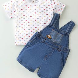 ToffyHouse 100% Cotton Dungaree with Half Sleeves T-Shirt Car Printed - White & Blue-image-22