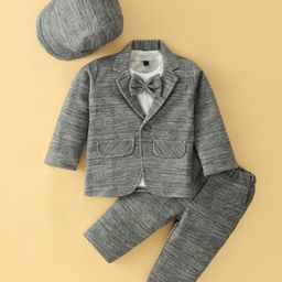 Robo Fry Full Sleeves Party T-Shirt & Trouser Set with Blazer Bow Applique & Hat - Olive Green-image-85