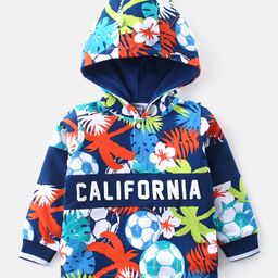 Babyhug Cotton Knit Full Sleeves Hooded Sweatshirt with Tropical Theme & Text Puff Print - Navy Blue-image-40