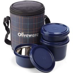 Oliveware Infinite Lunch Box, Microwave Safe & Leak Proof, 3 Inside Steel Containers with BPA Free Lids- Blue-picture-26