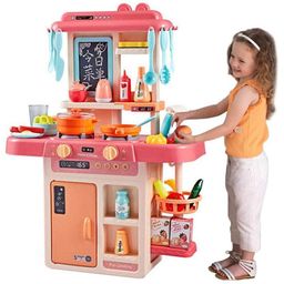 AKN TOYS Toy Plastic 42 Pcs Kitchen Playset with Realistic Lights & Sounds Simulation of Spray Play Sink with Running Water Dessert Shelf Toy & Kitchen(color may vary)-image-41
