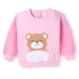 Babyhug Knit Full Drop Shoulder Sleeves Sweatshirt with 3D Bear Graphics - Pink-image-70