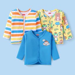 Babyhug 100% Cotton Antibacterial Front Open Vests Animal Print Pack of 3 - Blue & Yellow-picture-0
