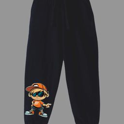 KAVEE Pure Cotton Funny Boy Printed Bio Washed Joggers - Black-picture-0