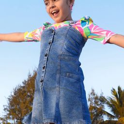 Ollington St. Cotton KnitHalf Sleeves Floral Printed Top & Stretchable Denim Pinafore - Pink & Light Blue-image-41
