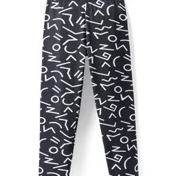 Pine Kids Cotton Lycra Knit Full Length Leggings with Print - Black & White-picture-37