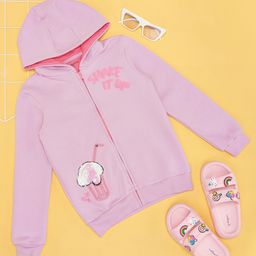 Pantaloons Junior Cotton Full Sleeves Shake It Up Text Patch Detailed Hooded Sweatshirt - Lilac-picture-40