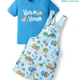 Babyoye 100% Cotton Interlock Knit Vehicle Printed Dungaree & Half Sleeves Inner Tee With Eco Jiva Finish - Blue-image-78