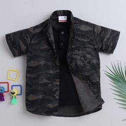 BAATCHEET Cotton Half Sleeves Camouflage Printed Shirt With Attached Tee - Multi Colour-image-73