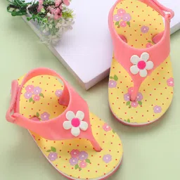Babyoye Flip Flops with Velcro Closure & Floral Print - Pink-picture-32