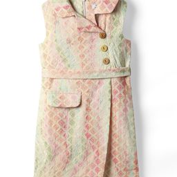 melon Cotton Woven Sleeveless Wrap Around Frock With Embroidery & Belt - Light Green-image-58