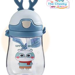 The Cheeky Kidzz Premium Baby Feeding 400ml Straw Sipper Cartoon Print Water Milk Liquids Strap Feeder Bottle BPA Free For Kids 4 Months+ (BLUE)-21
