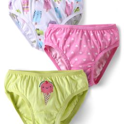 Babyhug 100% Cotton Knit Panties with Ice Cream & Polka Dots Print Pack of 3 - Light Green Pink & White-image-60