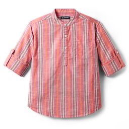 Pine Kids 100% Cotton Full Sleeves Stripes Shirt With Mandarin Collar - Multicolour-image-54