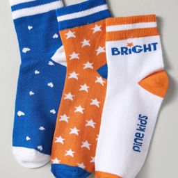 Pine Kids Knit Ankle Length Silvadur Antimicrobial Socks with Heart Star & Text Design Pack of 3 - Blue Orange & White-image-73