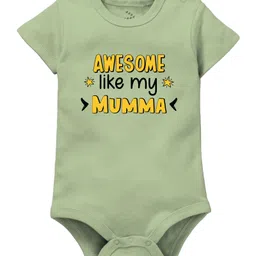 Zeezeezoo 100% Cotton Mothers Day Theme Half Sleeves Awesome Like My Mumma Text Printed Onesie - Olive Green-picture-35
