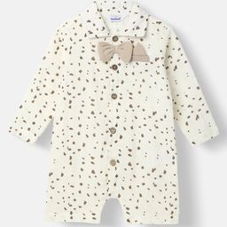 Nauti Nati Cotton Full Sleeves Abstract Prinred Romper With Attached Bow - Off White-image-9