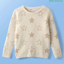 Babyoye 100% Cotton Full Sleeves Pullover Sweater With Star Detailing - White-picture-26