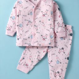 CUCUMBER Sinker Knit Full Sleeves Co-Ord Night Suit with Sea Lion Print - Pink-image-65