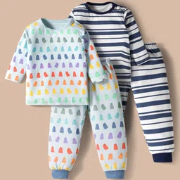 Kidi Wav Pack Of 2 Full Sleeves Striped & Cute Ghost Printed Tees With Coordinating Joggers Set - Multi Colour-picture-29