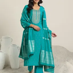 Libas Women Floral Embroidered Regular Kurta with Trousers & With Dupatta-image-43