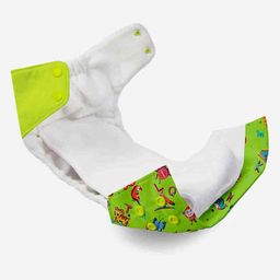 SuperBottoms FreeSize UNO Reusable Cloth Diaper with 1 Dry Feel Magic Dry Pads SetA for Animal Print - Green image 3