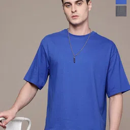 Moda Rapido Men Pack Of 2 Solid Round Neck Cotton Oversized Fit T-shirts-image-97