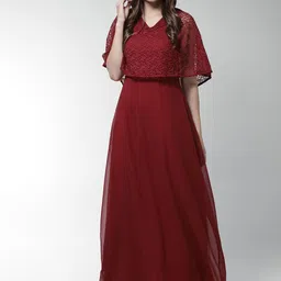 La Zoire Women Maroon Solid Layered Maxi Dress-image-65