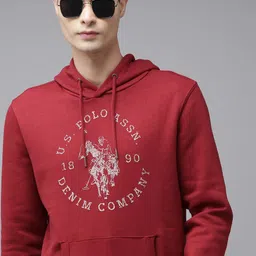U S Polo Assn Denim Co Men Maroon Printed Hooded Sweatshirt-image-73