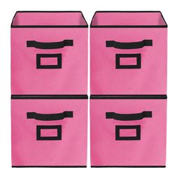 Kuber Industries Set Of 4 Pink Solid Large Foldable Storage Box With Handle Replacement Drawer image 1