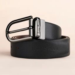 Louis Stitch Black & Brown Textured Spanish Leather Reversible Belt for Men-image-58