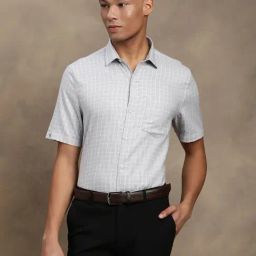 Turtle Grey Cotton Regular Fit Checks Shirt-image-88