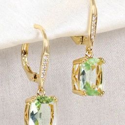 The Real Effect London Celosia Gold Plated Light Green Drop Earrings-image-8
