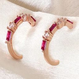 The Real Effect London Celosia Rose Gold Plated Ruby Baugette Earrings-11