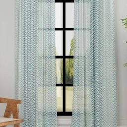 Fabindia Teal Cotton Silk Adhya Printed Long Door Curtain-18