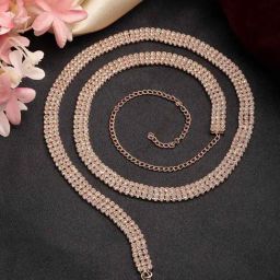 NVR Rose Gold Plated AD Studded Three Layered Kamarbandh Waist Chain-image-24